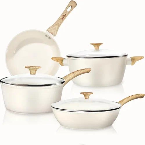 FELAMP Juego de utensilios de cocina antiadherentes de cerámica saludable, 7 piezas PFOA/PFOS/sin toxinas para inducción y todas las estufas, apto