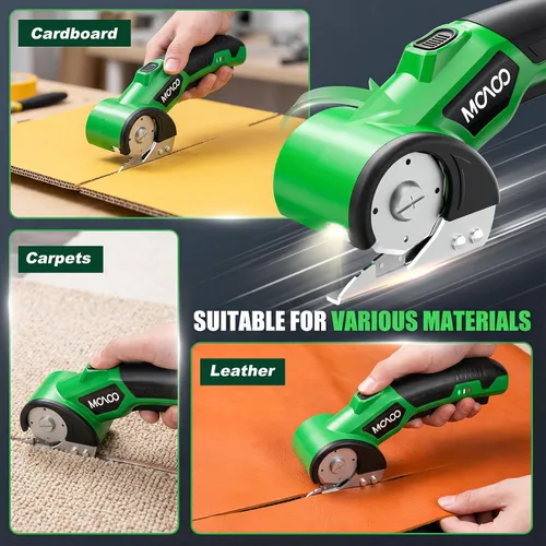 Miniatura 5 de Cortador de cartón, tijeras eléctricas inalámbricas recargables, cortador de caja eléctrico de 4 V con 2 cuchillas, bloqueo de seguridad y luz LED