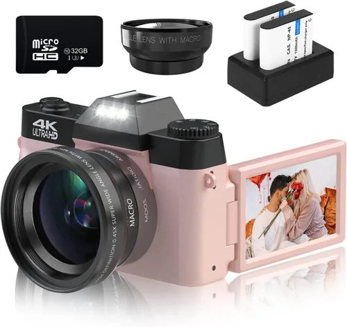 VETEK - Cámaras digitales para fotografía, cámara vlogging 4K de 48 MP con zoom digital 16X de enfoque manual, cámara compacta para estudiantes con