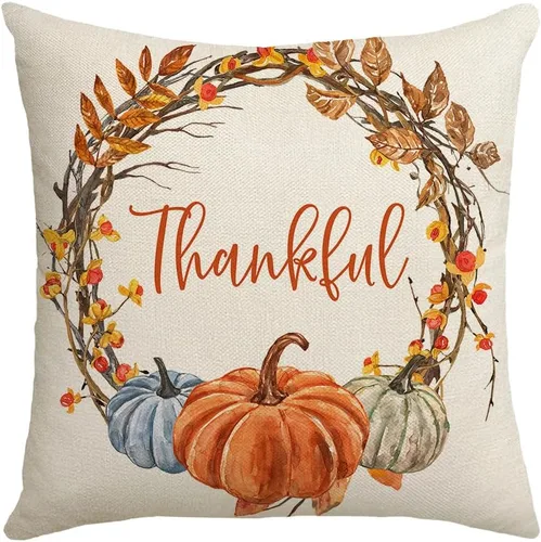 Miniatura 3 de Fundas de almohada de otoño con diseño de calabaza y hojas de arce naranja para el hogar, 18 x 18 pulgadas, decoración de agradecimientos bendecidos