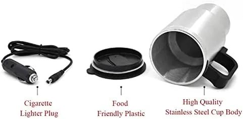 Miniatura 6 de Hervidor eléctrico de agua caliente, 12 V, 15.2 fl oz, hervidores eléctricos de acero inoxidable, taza de calefacción de viaje, taza de café, té