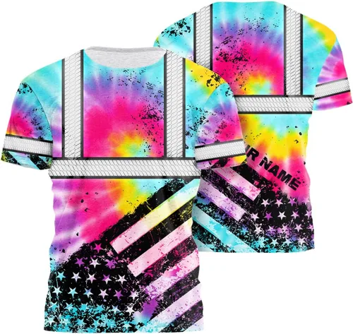 Miniatura 26 de Camisa de alta visibilidad de calavera con bandera de Estados Unidos para hombres, camisas de seguridad con nombre personalizado, ropa de trabajo