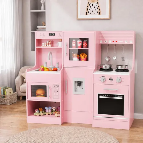 Miniatura 8 de MAMIZO Cocina de Juego de Madera para Niños, Set de Juego de Cocina de Juguete para Niños Pequeños, Grande Interactivo de Simulación con 6 Blanco