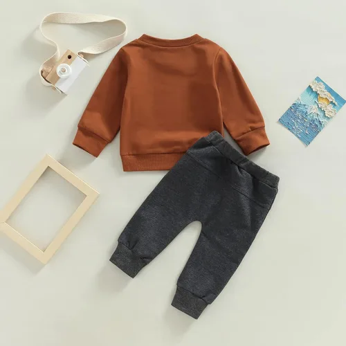 Miniatura 147 de Conjunto de 2 piezas de sudadera de manga larga con cuello redondo y pantalones casuales para bebés y niños pequeños