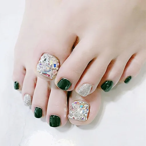 Miniatura 55 de Uñas postizas acrílicas artificiales negras para los dedos de los pies, ataúd a presión con diseños de flores blancas, uñas postizas reutilizables