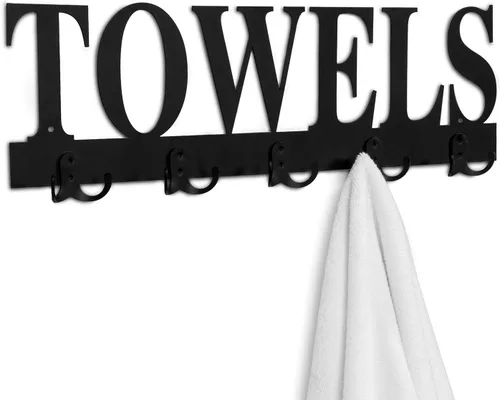 MyGift Toallero para baño, soporte para toallas de baño montado en la pared con 5 ganchos dobles, colgador de toalla de mano de lavandería de Negro