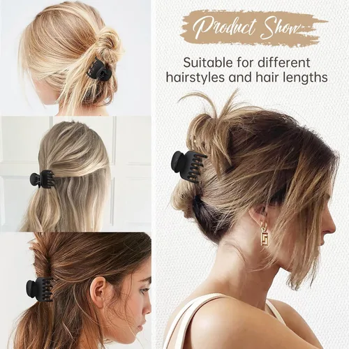 Miniatura 3 de DEEKA Pinzas para Cabello Pinzas de Garra Pequeñas para Cabello Fino y Corto Paquete de 4 Doble Fila de Dientes 1.6" Medianas Mate Accesorios Negro