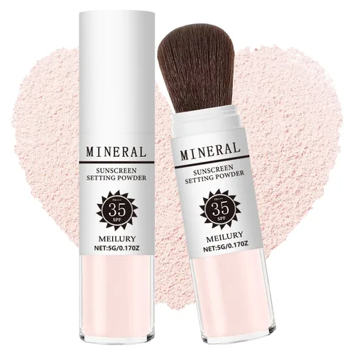 Miniatura 11 de Polvo fijador de protección solar SPF 35, cepillo mineral en polvo para cara y cuero cabelludo, control de aceite, acabado mate natural, polvo