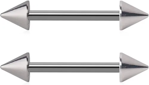 Miniatura 3 de Ruifan Juego de 2 a 10 pendientes con barra con puntas de conos, de acero inoxidable 316L, para pezón. Pendiente con barra para piercing, de 14