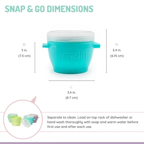 Miniatura 3 de melii Snap & Go Contenedores de almacenamiento de alimentos para bebés, paquete de 4 unidades, recipientes apilables de 4 onzas con tapas Original