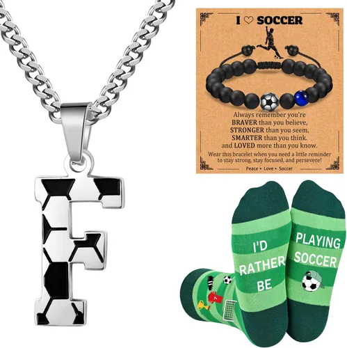Miniatura 13 de Soccer Gifts Set A-Z Letter Soccer Necklace for Men Novelty Soccer Socks&Soccer Bracelets for Soccer Lovers