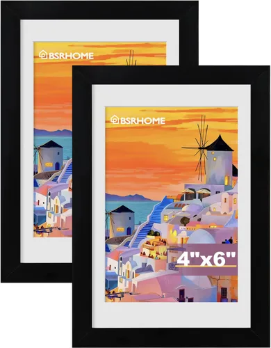 Juego de 2 portarretratos de 4 x 6, para fotos de 3.5 x 5 pulgadas con paspartú o de 4 x 6 pulgadas sin paspartú para mesa y montaje en pared, color