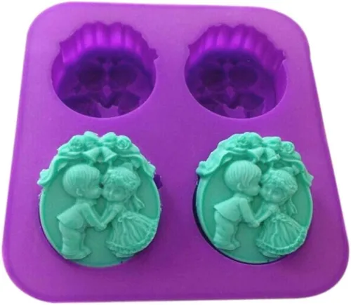 Miniatura 2 de Moldes de silicona para parejas, niños y niñas, 4 cavidades, campanas de Navidad, pastel de ángel, bandeja de mousse, pudín, fondant, chocolate