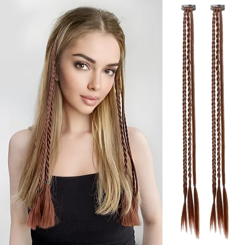 Miniatura 11 de REECHO Extensiones de cabello trenzado con clip, 6 trenzas de bebé, 3 trenzas en un clip, extensiones sintéticas suaves naturales de 22 pulgadas