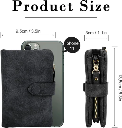 Miniatura 4 de CONISY Billeteras pequeñas de pulsera para mujer, billetera de cuero plegable RFID con ventana de identificación y cremallera Small, Bifold, RFID