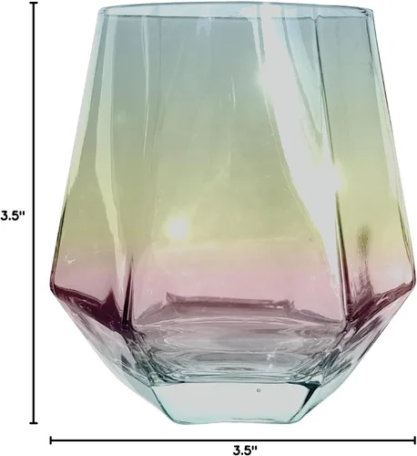 Miniatura 6 de Copa de vino personalizable sin tallo grabada de 11.5 onzas sin tallo grabada personalizada con mensaje, iridiscente moderno arco iris geométrico