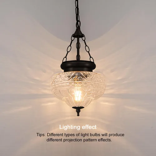 Miniatura 6 de Lámpara colgante vintage, luces colgantes negras mate para isla de cocina con vidrio grueso único, accesorios de iluminación colgantes con cadena