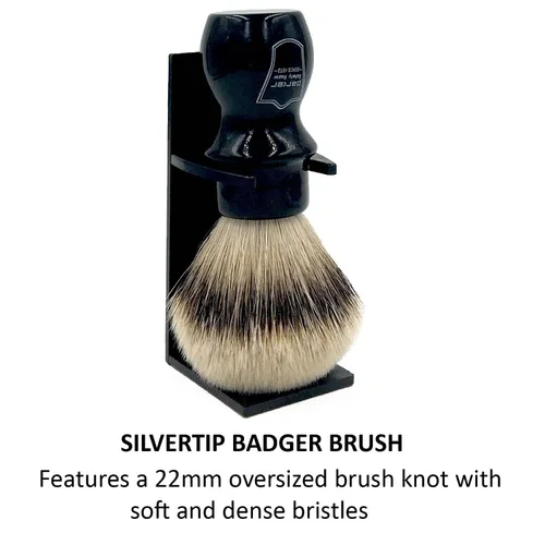 Miniatura 3 de Parker 100% Silvertip Badger - Brocha de afeitar con soporte para brochas, cerdas extra densas y extrasuaves, mango largo es perfecto para usar