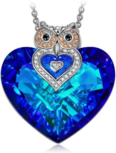 J.NINA Blue Heart Necklaces for Women, Cute Animal Pendant Necklace for Woman,Butterfly Necklace & Owl Necklace with Crystal from Austria, Birthday