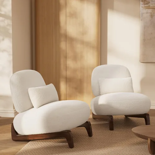 Miniatura 10 de Morden Fort Sherpa Boucle Sillón Individual de Sofá, Sofá Moderno Tapizado Silla Profunda con Almohada Decorativa Suave Amigable con la Piel Silla