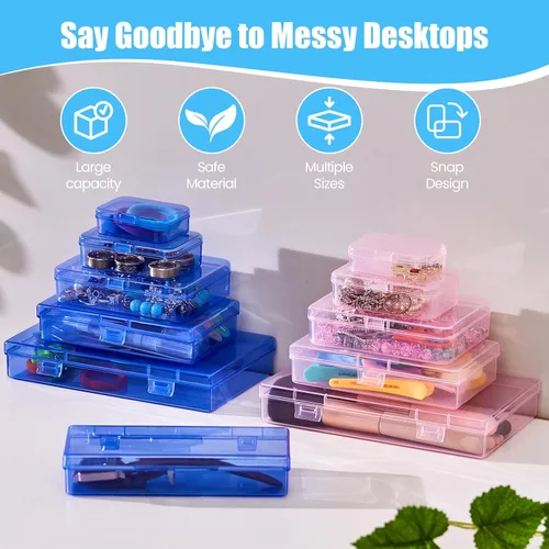 Miniatura 6 de Goodma 4 Piezas Cajas Rectangulares de Plástico Vacías Contenedores Organizadores de Almacenamiento con Tapas con Bisagras para Artículos Pequeños