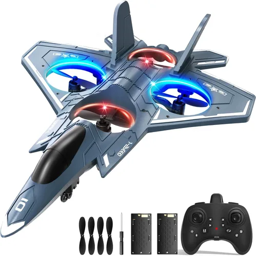 Aviones RC de control remoto de espuma para niños y adultos mayores de 14 años, avión RC caza con luz, juguetes de caza con giro de 360°, rollo de