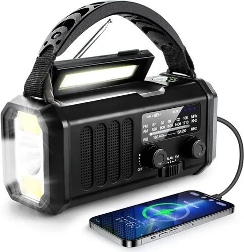 Miniatura 8 de Radio meteorológica NOAA 20000mAh Radio de manivela de emergencia Solar Panel, AM/FM Portable Battery Operated with LED Flashlight & SOS Alarm