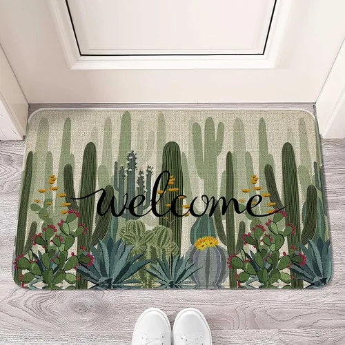 Miniatura 4 de Tapete de bienvenida para puerta de exterior, color verde cactus, 36 x 24 pulgadas, antideslizante, lavable, tapete para puerta de entrada