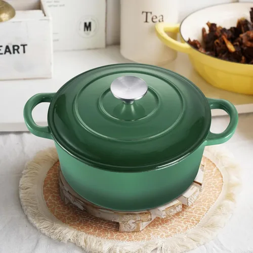 Miniatura 7 de TeamFar Horno holandés de hierro fundido esmaltado, olla pequeña de 3 cuartos de galón con tapa, olla de hierro fundido resistente para hornear pan