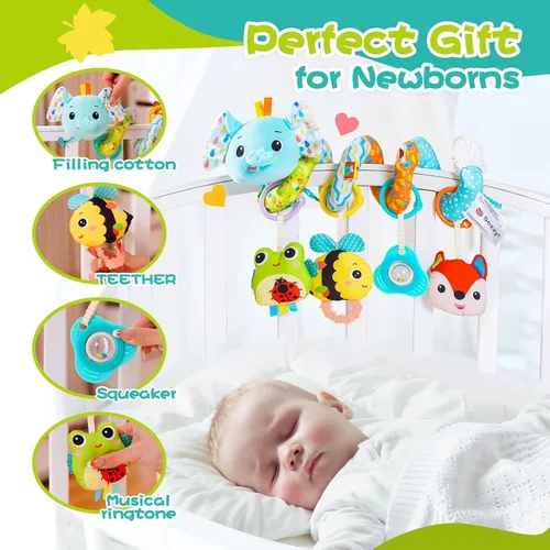 Miniatura 3 de Koty Juguetes para Asiento de Carro, Lindos Juguetes de Elefante para Asiento de Carro para Bebés de 0-6 Meses Niño, Juguetes para Cochecito