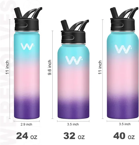Miniatura 3 de WEREWOLVES Botella de agua aislada con asas y correa con dos tapas, reutilizable, boca ancha, al vacío, botella de agua de acero inoxidable