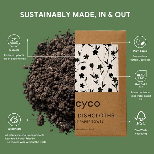 Miniatura 3 de RECYCO Paños suecos para cocina Paquete de 5 trapos geométricos lavables Toallas de papel de limpieza reutilizables de celulosa Paño