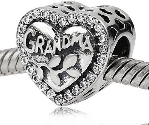 Miniatura 2 de Abalorio de plata de ley 925 con forma de corazón para mujer, con dije de amor a la abuela, Plata esterlina