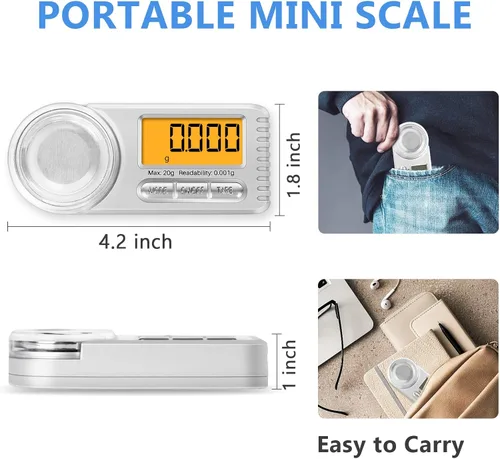 Miniatura 5 de THINKSCALE Báscula digital de miligramo, 0.71 oz x 0.00 oz Mini báscula de alta precisión con pantalla LCD, tare, 6 unidades de báscula portátil
