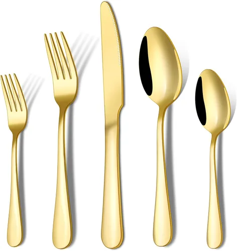 Miniatura 14 de ENLOY - Juego de cubiertos de 20 piezas de acero inoxidable, juego de cubiertos de cocina para 4, incluye cuchara tenedor y cuchillo, pulido