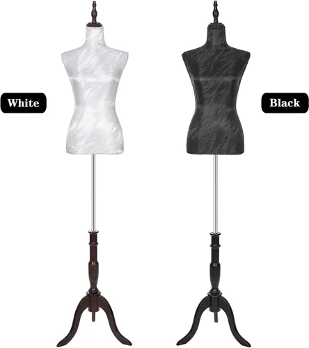 Miniatura 7 de Torso de maniquí femenino ajustable con soporte, forma de vestido pinable para costura y exhibición de ropa (negro, seda)