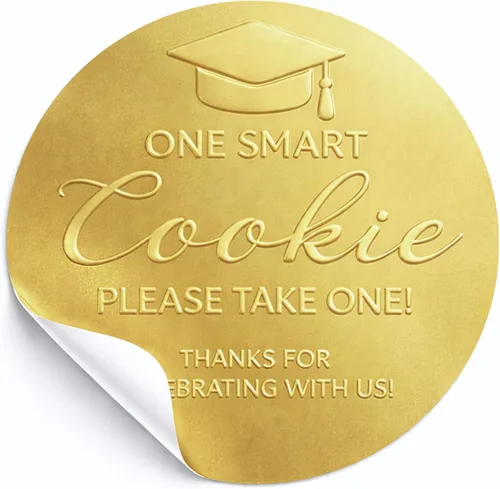 100 calcomanías para recuerdos de fiesta de graduación, 1.6 pulgadas redondas doradas en relieve, etiquetas inteligentes para bolsas de galletas,