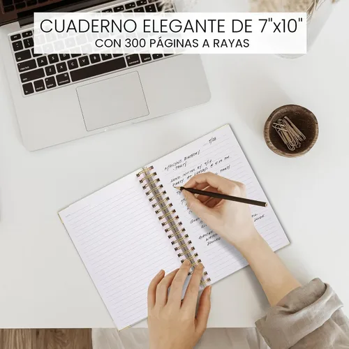 Miniatura 3 de Cuaderno en Espiral Grueso con Portada de Lino Moderno para Mujeres en Formato B5 - Cuaderno de Notas Rayado para la Universidad con 300 Páginas