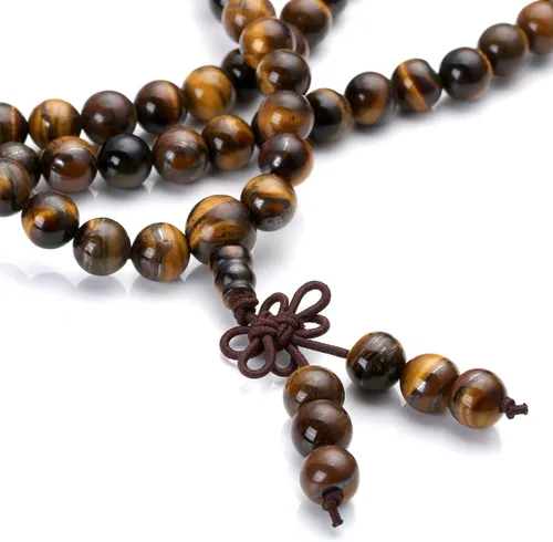 Miniatura 3 de Jovivi Collar tibetano de 0.236 in 0.315 in, 108 cuentas de piedras preciosas naturales de ojo de tigre de oración Mala