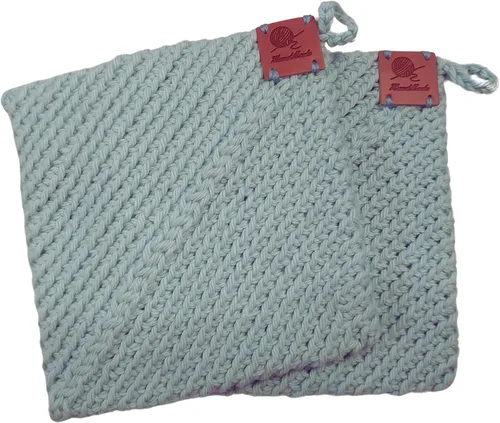 Miniatura 24 de Soportes para ollas de ganchillo hechos a mano, colección de color sólido, algodón de 6 x 6 pulgadas, resistentes al calor, doble capa, lazo