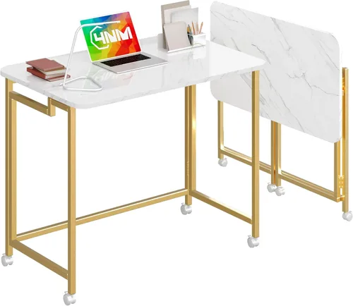 Miniatura 12 de 4NM Escritorio de computadora rodante móvil pequeño de 23.6", mesa carrito plegable para laptop con ruedas, escritorio de oficina portátil para Todo