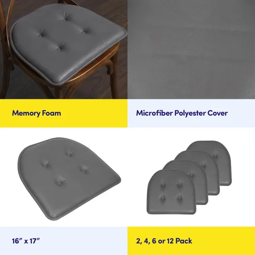 Miniatura 6 de Sweet Home Collection - Cojín de espuma viscoelástica para silla con capitoné, antideslizante, parte trasera de goma, en forma de U, 17 x 16 Piel