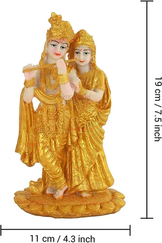 Miniatura 4 de Estatua de ídolo de Radha Krishna chapada en oro, artículos decorativos para decoración del hogar, 7 pulgadas