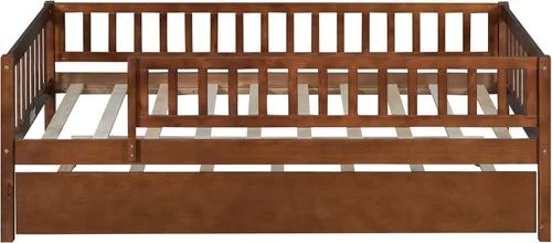 Miniatura 7 de Harper & Bright Designs Sofá cama individual con nido, marco de cama infantil de madera tamaño individual con valla, cama nido individual