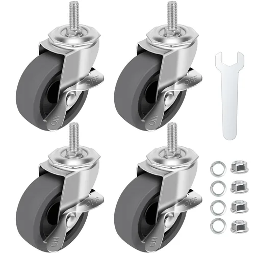 Ruedas giratorias, juego de 4 ruedas giratorias de bloqueo de 3 pulgadas, 3/8-16 x 1 (diámetro del tornillo 3/8 pulgadas, longitud 1 pulgada),