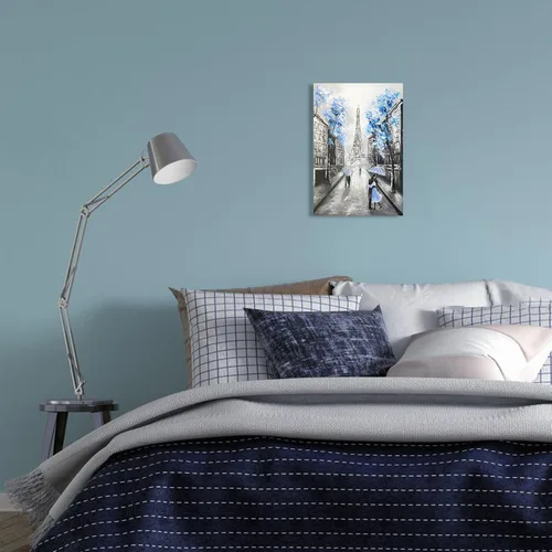 Miniatura 4 de YPY Arte de Pared en Lienzo Floral Azul de París: Imagen de Flor Azul Torre Eiffel Gris para Decoración de Baño, Pintura Texturizada de Paisaje