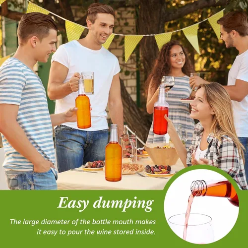 Miniatura 6 de Patelai 24 botellas de vino de plástico con tapas de 11 onzas de cuello largo, botellas de plástico de cuarto de galón con tapas de rosca