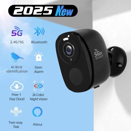 Miniatura 2 de Rraycom Cámaras de seguridad WiFi 5G/2.4G inalámbricas para exteriores, cámara AI de detección de movimiento con alarma de sirena alimentada por