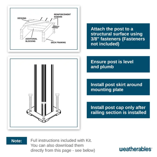 Miniatura 5 de Weatherables Kit de poste de barandilla de aluminio – Kit de poste de aluminio para kits de barandillas Arlington, Georgetown y Cornell, fabricado