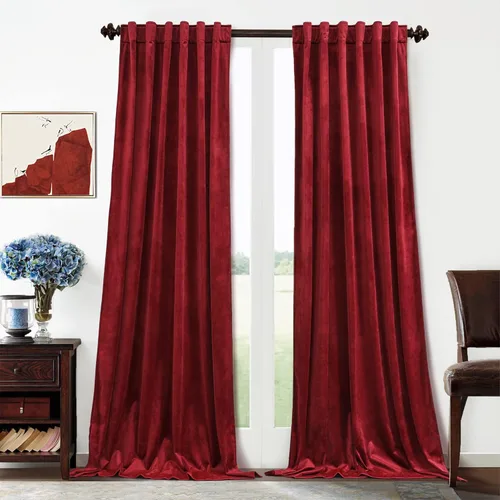 Benedeco Cortinas de terciopelo rojo para ventana de dormitorio con pestaña trasera, cortinas pesadas de lujo vintage súper suaves, cortinas opacas